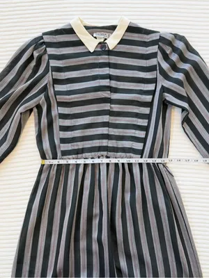 Vintage Union Made Striped Black & Gray Long-Sleeve Academia Dress Made in USA thumbnail 6