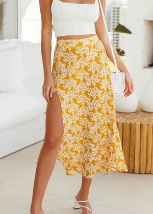 Hello Molly Signature Signed Copy midi Skirt Mustard thumbnail 1