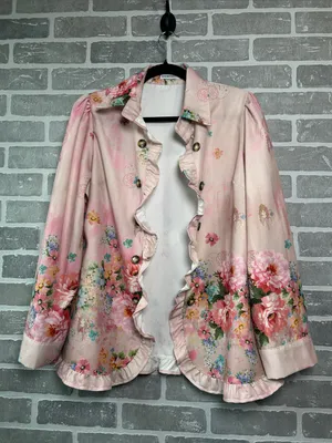 CherryBetty Pink Floral Ruffle Button Front Jacket Blazer Med Cottagecore Romant thumbnail 2