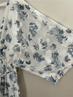 Baltic Born Luca Jacquard Kimono Slate Blue Floral White Short Sleeve Maxi thumbnail 6