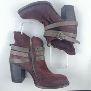 Freebird by Steven Blaze Booties Burgundy Maroon Suede‎ Red Wine Stacked Heel Boot thumbnail 11