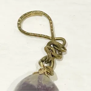 Vintage Amethyst Gemstone Keychain Charm Pendant‎ Gold Tone Purple thumbnail 3