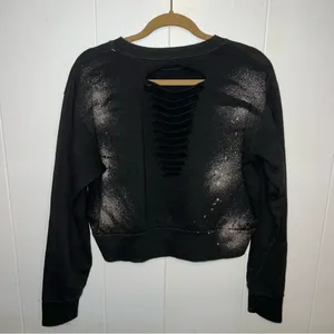 Affliction Chromium Heart Cropped Pullover Sweatshirt with Open Back Size M thumbnail 4