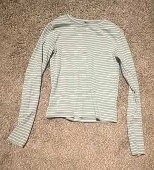 Green with white stripes long sleeve cotton top thumbnail 1