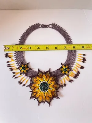Handmade Sunflower Seed Bead Jewelry Set - Yellow & purple multicolor thumbnail 4