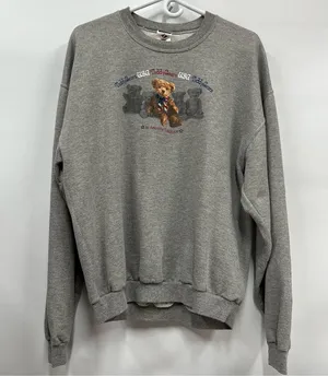 Vtg Jerzees Gray Bear Graphic large Crewneck Sweater USA American flag colorpop thumbnail 1