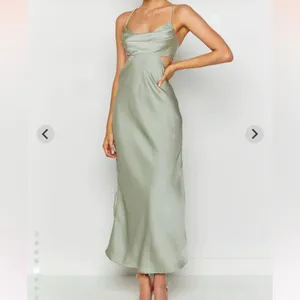 Sage green satin maxi cut out dress thumbnail 6