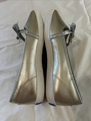 Keds Square Toe Mary Jane Leather Mini Bow, Silver, Size 8, NEW no tags Display thumbnail 5