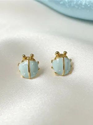 Blue Ladybug Stud Earrings thumbnail 4