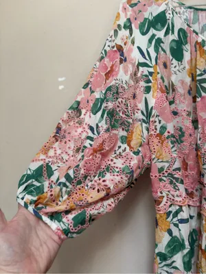 Penelope Rose Fairycore Eyelet Floral Blouse L Cottagecore Boho Peasant thumbnail 7
