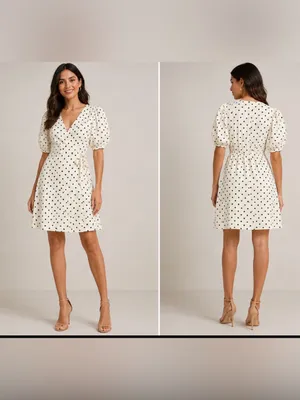 a new day Cream Polka Dot Puff-Sleeve Wrap Dress size XS thumbnail 2