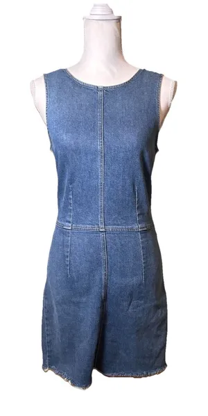 Reformation Jeans Zinnia Dress Denim Romper Blue Sleeveless‎ Zip Back Size 4 thumbnail 1
