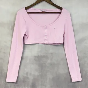 Tommy Jeans Crop Top Women‎ Medium Pink Ribbed Y2K Girly Preppy Ballet Pastel thumbnail 13