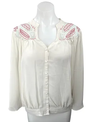 Butterfly by Matthew Williamson White Embroidered Button Up Shirt Top Size 16 thumbnail 1
