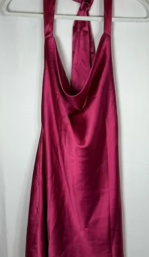 CantonWalker Mini Dress Womens M Magenta Satin Halter Cowl Neck Backless thumbnail 1
