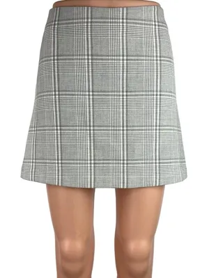 Aritzia Wilfred Gray Plaid Back Zipper Casual Golf Mini A-Line Skirt Size 2 thumbnail 1