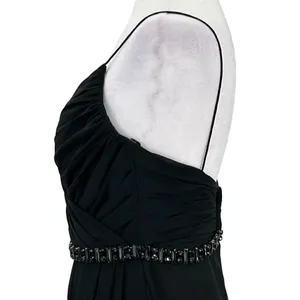 Lillian’s V Neck Faux Wrap Beaded Banding Waist Black Formal Dress Gown Size 6 thumbnail 5