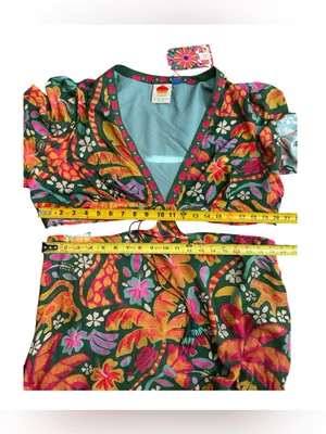 Farm Rio Tropical Cutout Maxi Dress in Green with Pink Orange Floral Print S XL thumbnail 12