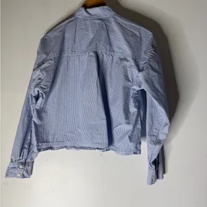 Loft Cropped Collar Poplin Button down Blue White Stripe‎ Cheat Pocket Small thumbnail 2