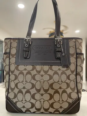 Coach Signature Shoulder Satchel Tote Bag Brown thumbnail 1