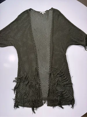 miami Olive Open-Knit Fringe Beach Coverup thumbnail 2