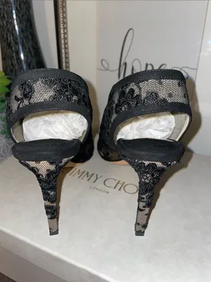 Jimmy Choo Shar 85 Black Floral Lace Peep-Toe Heels Size US 9 / EU 39 MSRP $1200 thumbnail 7