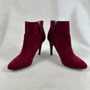 Kelly Katie Burgundy‎ Suede Cutout Stiletto Heel Ankle Boots Womens 6.5 Party thumbnail 4