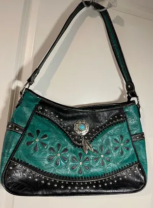 Tooled Leather Laser Cut Purse Feather Country Western Handbag Shoulder Bag thumbnail 1