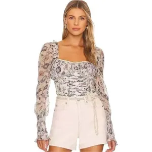 Free People Brunch Date Bodysuit Sheer Floral Coquette Milk Maid Feminine S thumbnail 4
