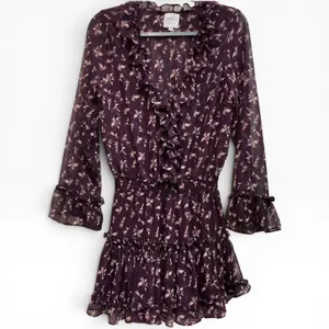 MISA Los Angeles Alina Mini Dress Purple Floral Ruffle Smocked‎ Flirty Small thumbnail 3