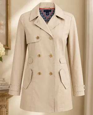 Tommy Hilfiger Women Size M‎ Beige Double Breasted Trench Raincoat Jacket Preppy thumbnail 1