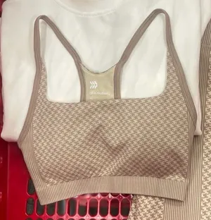All in Motion Houndstooth Sports Bra - Tan thumbnail 1