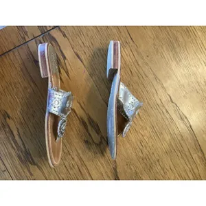 Jack Rogers Women’s Silver Metallic Leather Slide Sandals Slip-On US 7 thumbnail 5