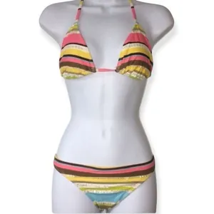 Hotkiss Sequin Bikini Set Small Y2K Rainbow Striped Sequin Vibrant Top & Bottom thumbnail 3