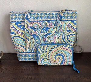 Retired Capri Blue Paisley Vera Bradley Tote & Wallet thumbnail 1
