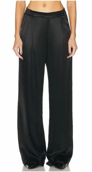 New Enza Costa Pleated Satin Pant in Black thumbnail 1