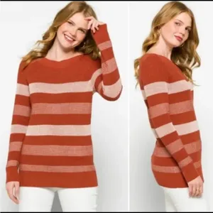 Market & Spruce Tawnee Cotton Blend Rust‎ & White Stripe Waffle Sweater Sz L NEW thumbnail 2