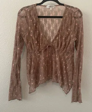Brown Lace Fairy Top Large Feminine Fairycore Lacey Babydoll Mesh Coquette thumbnail 1