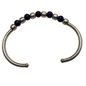Silpada Sterling Silver and Blue Sodalite beaded flexible cuff bracelet. thumbnail 6