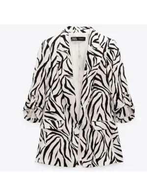 ZARA Black & White Zebra-Print Oversized Blazer thumbnail 5
