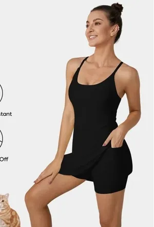 Halara Patitoff Flow Pet Hair Resistant 2-in-1 Flare Dress-Wannabe Black S thumbnail 1