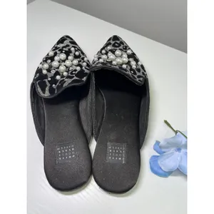 White House‎ Black Market Leopard Pearl Embellished Mules Gold Black 7M thumbnail 3
