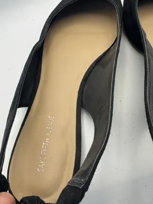 Saks Fifth Avenue Black Suede Pointed Toe Slingback Flats with Bow Sz 10 thumbnail 5