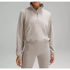 Lululemon Brushed Softstreme Ribbed Half Zip Sweatshirt Riverstone Beige Size 12 thumbnail 7