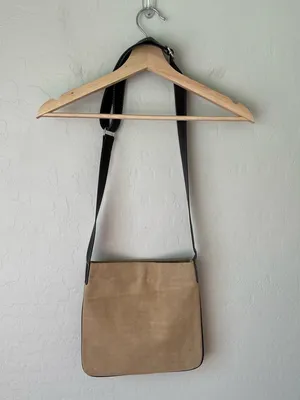 Old Navy Vintage Y2K 2002 Suede Leather Crossbody Tote Top Zip Bag Tan Brown thumbnail 3