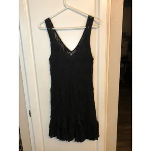 Free People sheer black floral lace mini dress with a beaded v-neck thumbnail 2