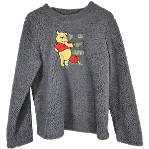 Disney Winnie the Pooh‎ Sherpa Fleece Sleepwear Top M Gray "Ok But First Hunny" thumbnail 1