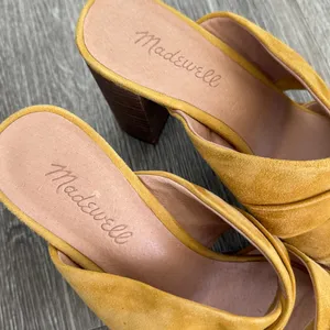 Madewell Sari leather suede crisscross block heel sandals mustard yellow 7.5 thumbnail 4
