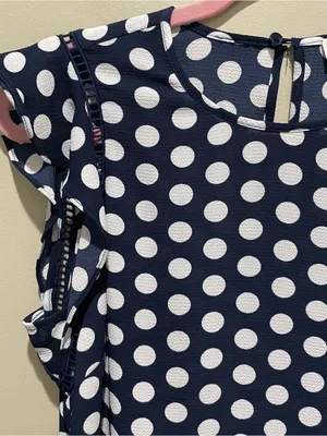 Michael Michael Kors Polka Dot Ruffle Sleeve Blouse Navy White Women Size Medium thumbnail 3