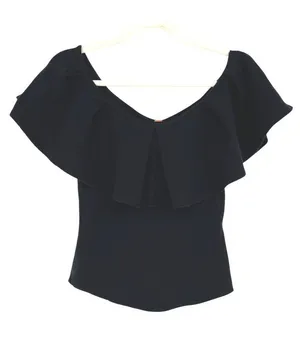 Free People Black Ruffle Off-Shoulder Fitted Top Size XS Coquette Romantic thumbnail 1